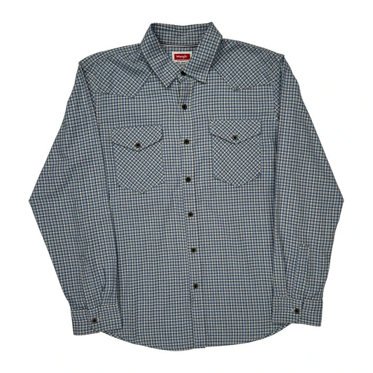 Wrangler Checked Shirt - Large Blue Cotton