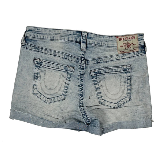 True Religion Mini Denim Shorts - 29W UK 10 Light Wash Denim