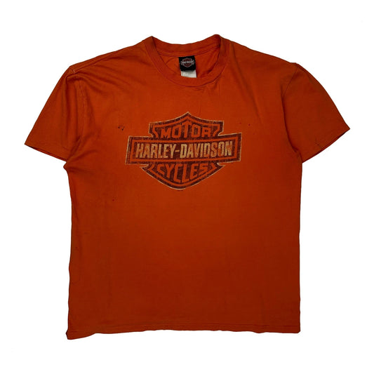Motorcycles Harley Davidson Graphic T-Shirt - Medium Orange Cotton