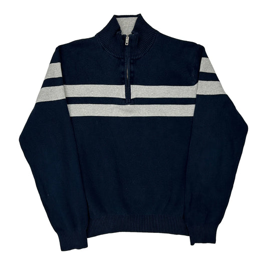 Tommy Hilfiger Striped 1/4 Zip - Medium Grey Cotton