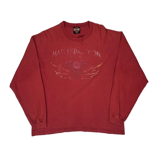 Terre Haute Harley Davidson Graphic Long Sleeve T-Shirt - XL Burgundy Cotton