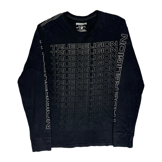 True Religion Graphic Long Sleeve T-Shirt - Large Black Cotton