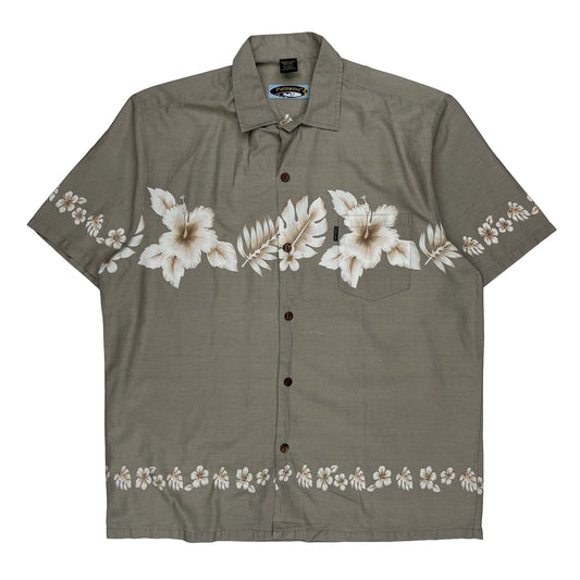 Palmwave Floral Hawaiian Shirt - XL Grey Cotton