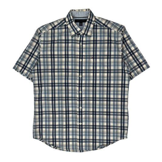 Vintage Tommy Hilfiger Checked Short Sleeve Shirt - Small Blue Cotton
