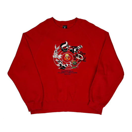 Vintage Looney Tunes Characters Warner Bros Cartoon Sweatshirt - Small Red Cotton Blend