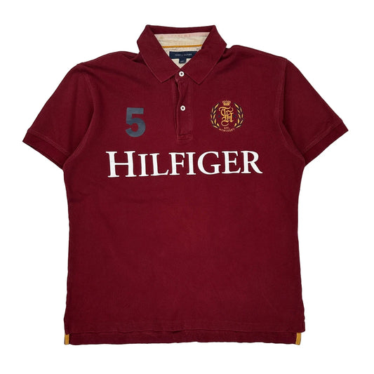 Tommy Hilfiger Spellout Polo Shirt - Large Burgundy Cotton
