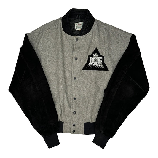 Vintage Labatt Ice Beer Mpm Graphic Varsity Jacket - Large Grey Wool Blend