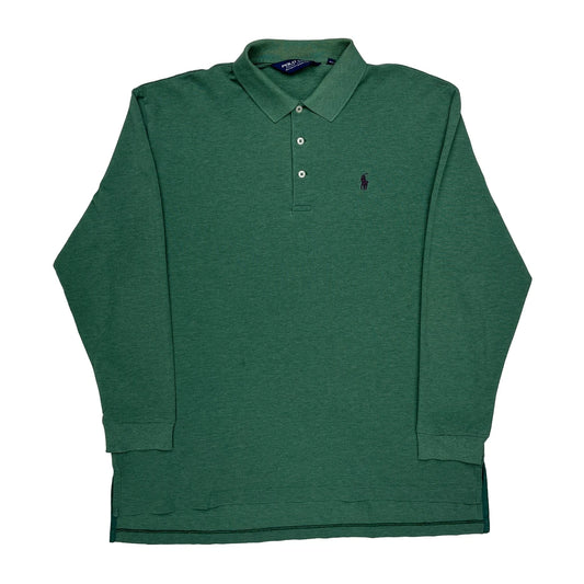 Vintage Ralph Lauren Long Sleeve Polo Shirt - Large Green Cotton