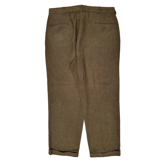 Polo By Ralph Lauren Herringbone Pleated Wide Leg Trousers - 37W 30L Brown Cotton
