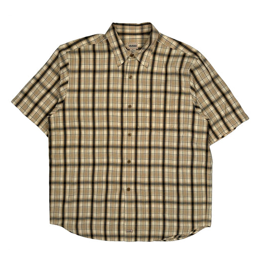 Guess Checked Short Sleeve Shirt - XL Beige Cotton