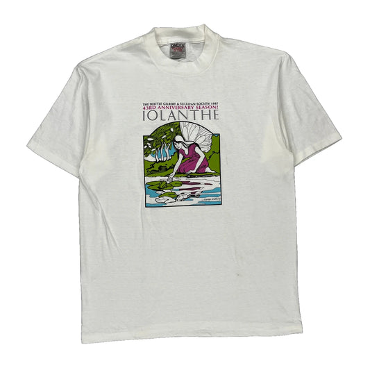 Single Stitch Oneita Graphic T-Shirt - Large White Cotton