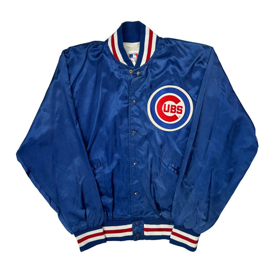 1980S Union Made In USA Mlb Chicago Cubs Satin Varsity Jacket - Large Blue Nylon