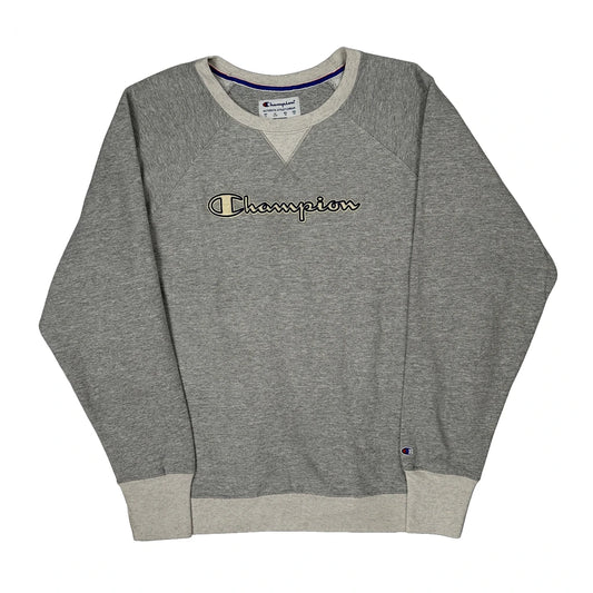 Champion Spellout Sweatshirt - XL Grey Cotton Blend