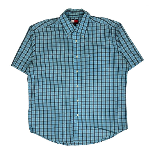 Tommy Hilfiger Checked Short Sleeve Shirt - Large Blue Cotton