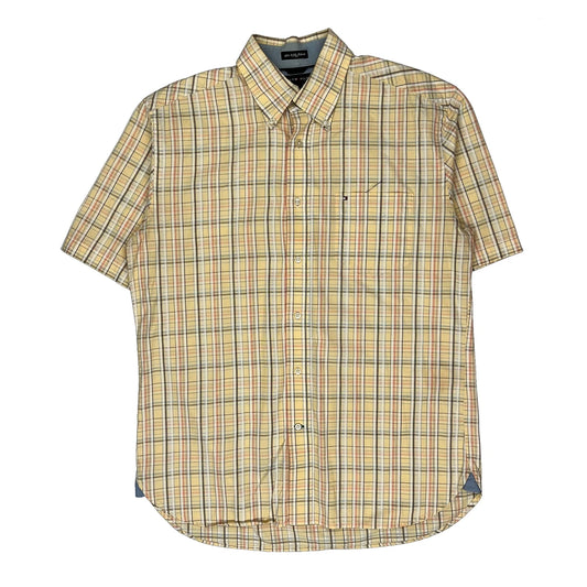 Vintage Tommy Hilfiger Checked Short Sleeve Shirt - Medium Yellow Cotton