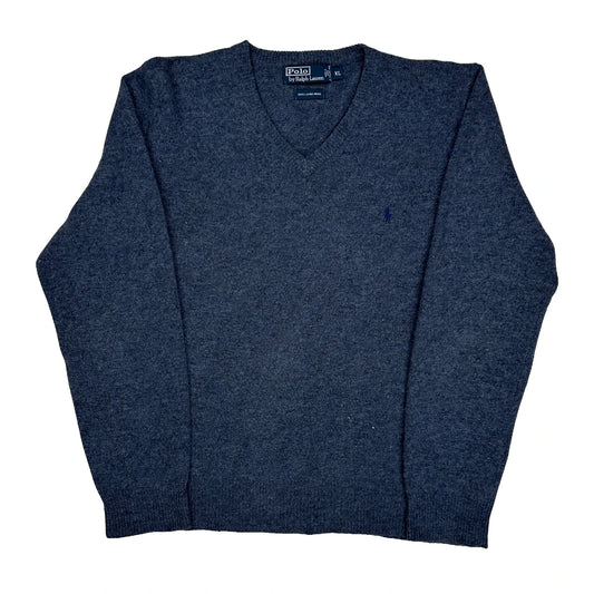 Polo By Ralph Lauren V-Neck Jumper - XL Grey Wool