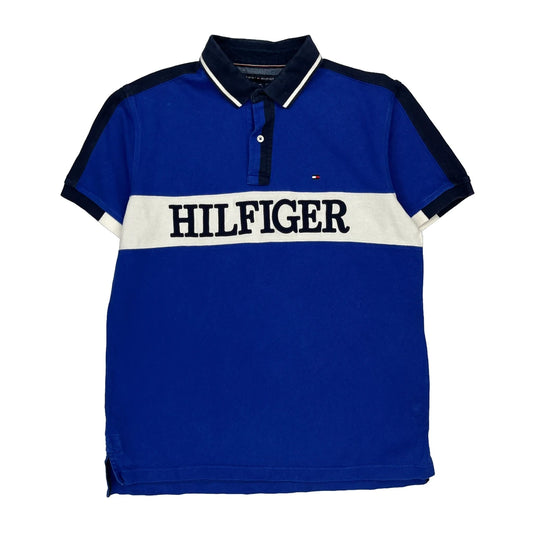 Tommy Hilfiger Spellout Polo Shirt - Large Blue Cotton