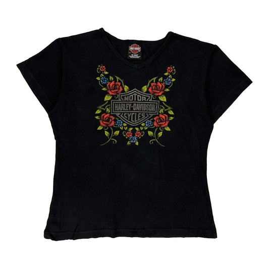 Milwaukee Harley Davidson Floral T-Shirt - 2XL Black Cotton