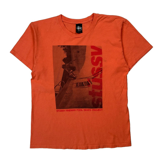 Fineman Pool Skate Project 2013 Stussy Graphic T-Shirt - Medium Orange Cotton