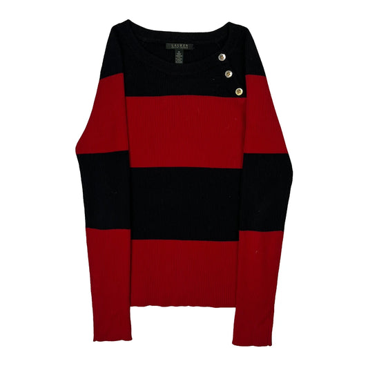 Vintage Ralph Lauren Striped Jumper - Medium Black Cotton
