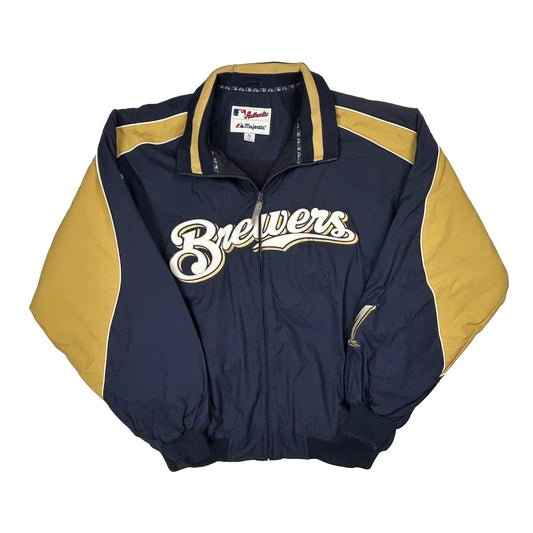 Brewers Majestic Mlb Baseball Jacket - XL Navy Polyester
