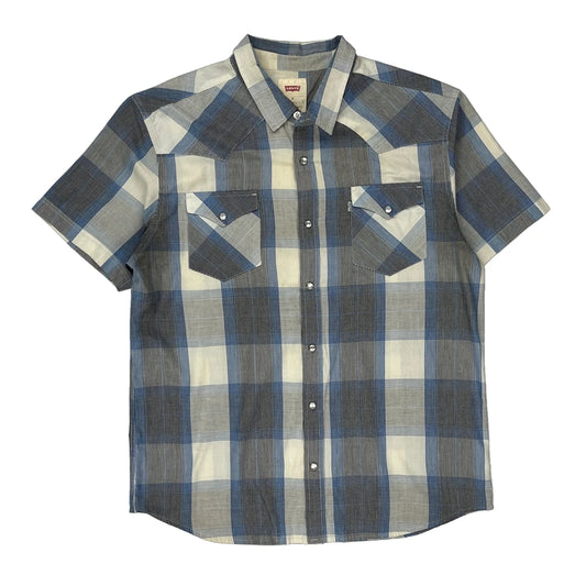 Levis Checked Short Sleeve Shirt - XL Blue Cotton