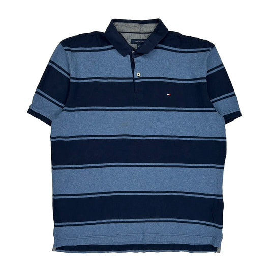 Tommy Hilfiger Striped Polo Shirt - Large Blue Cotton