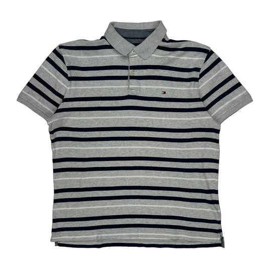 Tommy Hilfiger Striped Polo Shirt - Large Grey Cotton