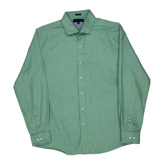 Vintage Tommy Hilfiger Slim Fit Shirt - Large Green Cotton