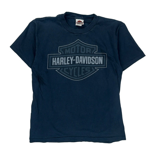 Harley Davidson Graphic T-Shirt - Medium Blue Cotton