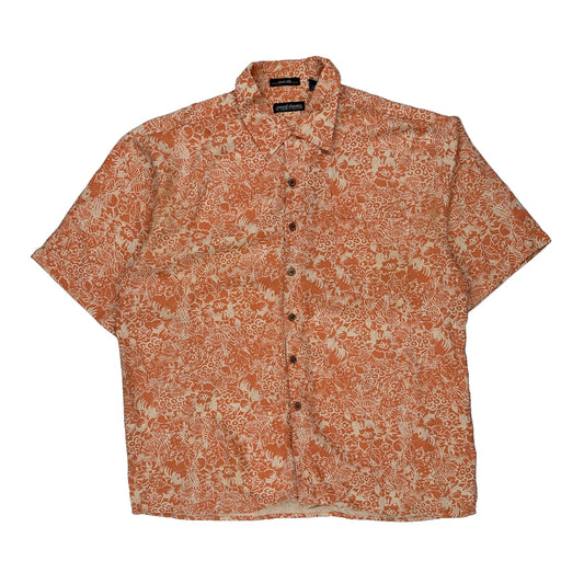 Lord & Taylor Floral Short Sleeve Shirt - XL Orange Silk
