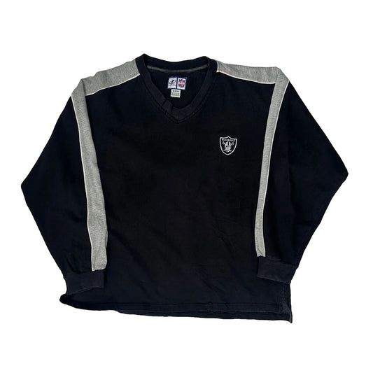 Raiders Logo Athletics V-Neck Sweatshirt - Medium Black Cotton Blend