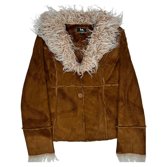 Vintage Blanc Noir Cropped Afghan Jacket - Large Brown Faux Fur