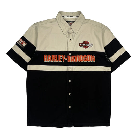 Motorcycle Harley Davidson Graphic Short Sleeve Shirt - Medium Beige Cotton