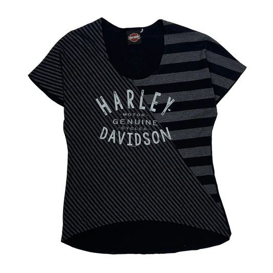 Vintage Berlin, Germany Harley Davidson Striped T-Shirt - Medium Black Cotton