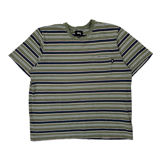 Stussy Striped T-Shirt - XL Green Cotton