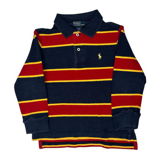 Vintage Age 3 Polo By Ralph Lauren Striped Long Sleeve Polo Shirt - XS Navy Cotton