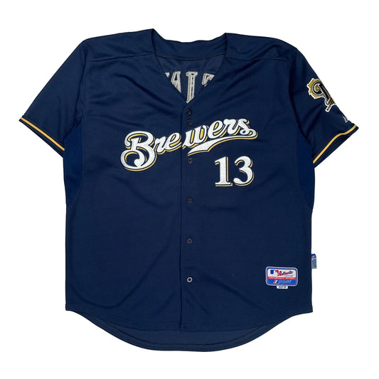 Milwaukee Brewers Majestic Mlb Jersey - 2XL Blue Polyester