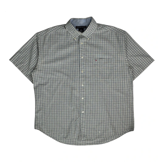 Tommy Hilfiger Checked Short Sleeve Shirt - XL Grey Cotton