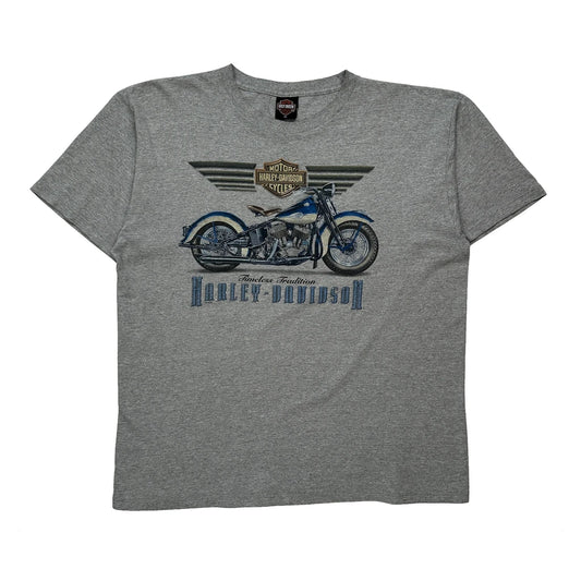 Motorcycle Harley Davidson Graphic T-Shirt - 2XL Grey Cotton
