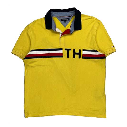 Tommy Hilfiger Striped Polo Shirt - Medium Yellow Cotton