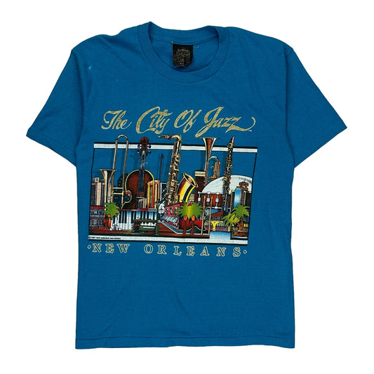 New Orleans Gold Label Single Stitch T-Shirt - Medium Blue Cotton Blend