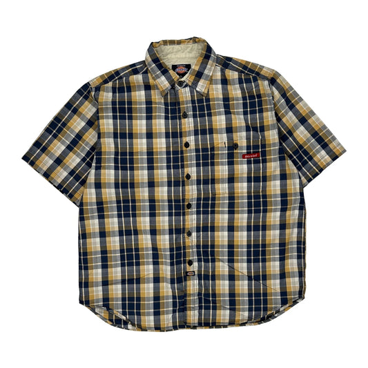 Dickies Checked Short Sleeve Shirt - Medium Blue Cotton