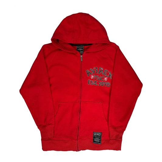 Vintage Avirex Spellout Hoodie - Medium Red Cotton Blend