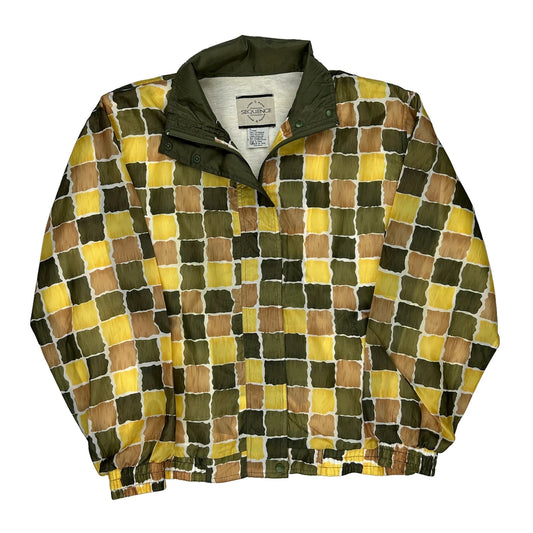 1980'S Sequence Checked Windbreaker - XL Yellow Polyester