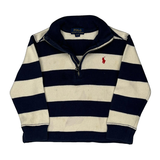 Age 3 Polo By Ralph Lauren Striped 1/4 Zip - 2XS Navy Cotton