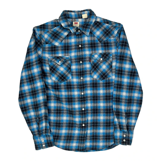 Levis Checked Flannel Shirt - Small White Cotton