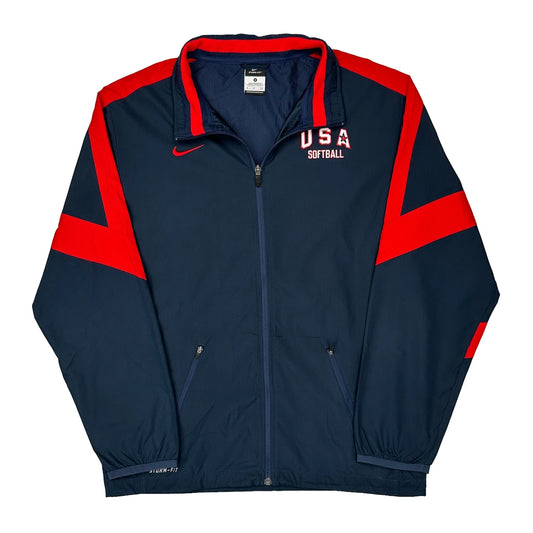 USA Softball Nike Striped Track Jacket - Small Navy Polyester