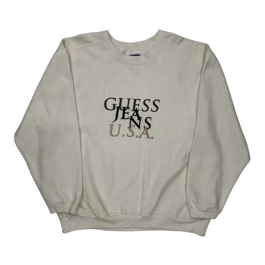 Guess Spellout Sweatshirt - 2XL Cream Cotton