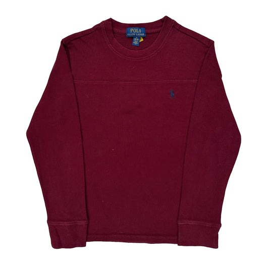 Vintage Age 8-9 Polo By Ralph Lauren Long Sleeve T-Shirt - Medium Burgundy Cotton